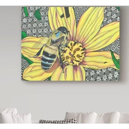 Home Decor Canvas Printed Poster Painting Modern Wall Art HD Yellow Flowers Insects Bee Pictures Living Room Modular No Frame