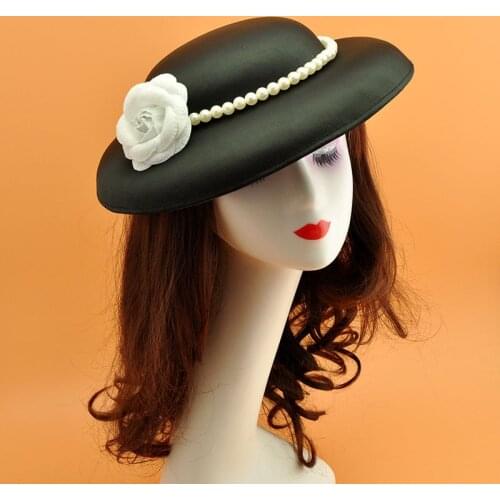 European Bride Wedding Hat Big Satin Pearl Flower Fascinator Hat Hair Clip Red Green Cocktail Church Tea Party Ladies Headwear