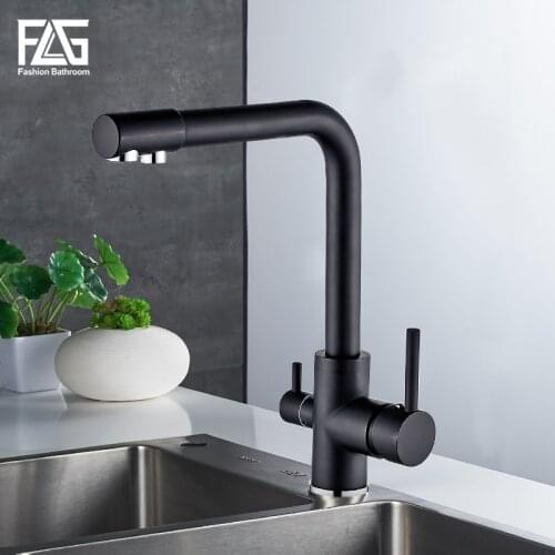 FLG Free Shipping Kitchen Faucet Drinking Water Filter Deck Mounted Torneira Cozinha Dual Handle Faucets Mixer 3 Way Kitchen Tap