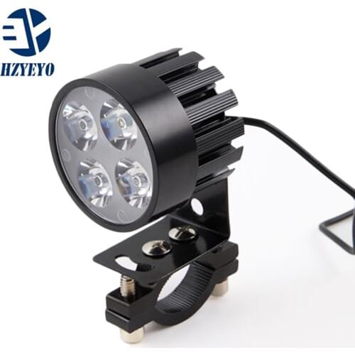 HZYEYO 2pcs/lot Electric Motor Bike Motorcycle 12W 4 LED Auxiliary Headlight Work Driving Fog Spot Night Safe Lamp Universal