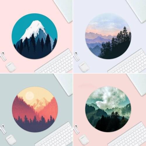 Landscape Painting Mountain Scenery Laptop Gaming Mice Small Rubber Desk Table Protect Game Office Work Round Mouse Mat pad