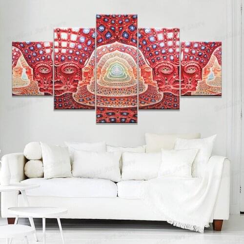 Canvas Painting Wall Art Modular HD Prints 5 Pieces Psychedelic Face Pictures Tool Alex Grey Metal Music Poster Home Decor Frame