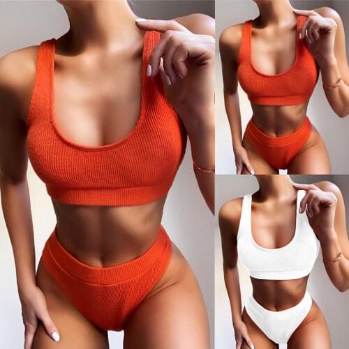 KUKAKEY High Waist New Bikini Set 2020 Sexy knitting Swimsuit Female Biquinis Sports Swimwear Women Beach wear Bathing suit