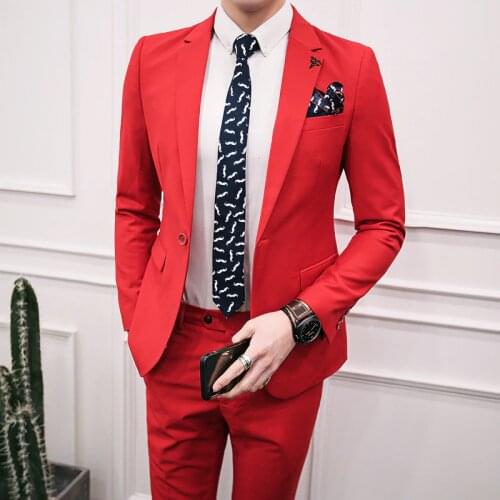 Jackets + Pants ) 2019 New Mens Fashion Boutique Solid Color Formal Suit Groom Wedding Dress Suit Male Casual Business Suit