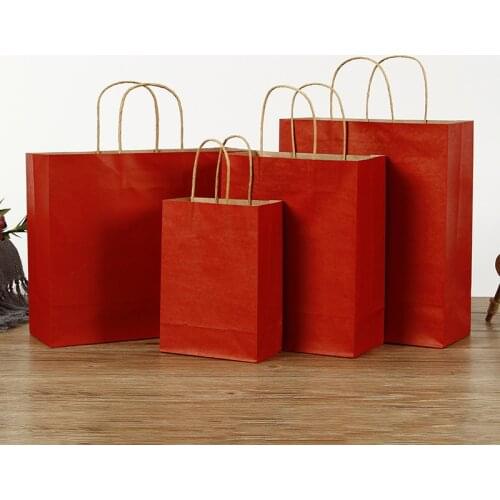 Multifunctional red paper bag with handle gift bag, recyclable bag, eco-friendly clothes and shoe bag 100pcs