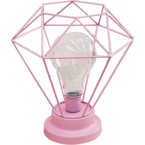 Fashion Diamond Shape Desk Lamp Battery Powered Bedroom Decoration Tablet Night Light With Switch Iron Art Pography Props