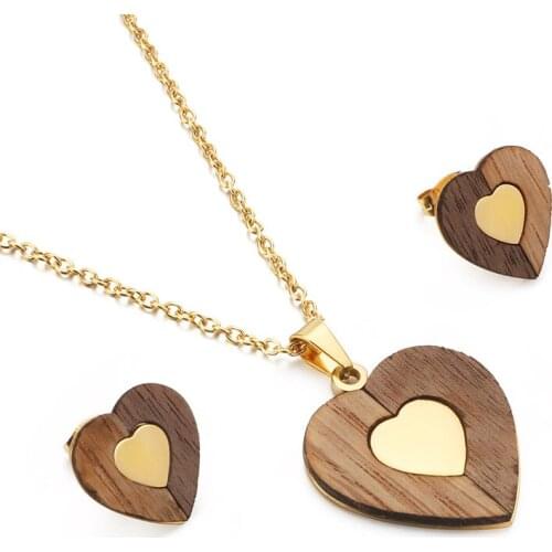Fashion titanium steel jewelry heart-shaped earrings and pendant set two-piece jewelry set