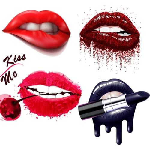 Multi Sexy Lips Printed Heat Tansfer Patch DIY T-shirt Clothing Applique A-level Washable Clothes Stickers Easy Print Irons