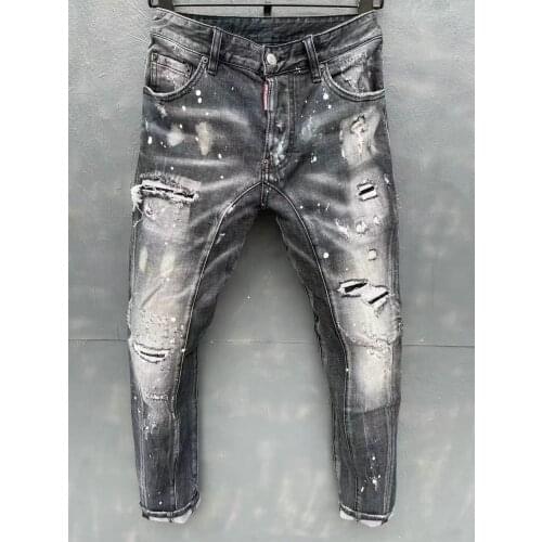 2021 Mens DSQ Hip Hop Distressed Inkjet Hole High Street Jeans T152