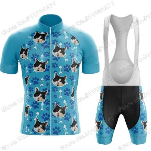 Cat Custom Face 2021 Mens Cycling Jersey Set Summer Bicycle Clothing Road Bike Shirts Suit Bicycle Bib Shorts MTB Ropa Maillot