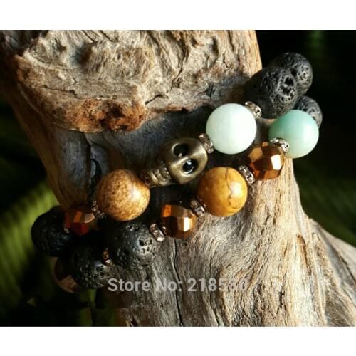 Dzi Onyx Beads Stretch Bracelets Pyrite Skull Bracelets set SE22716