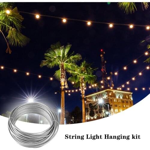 String Light Hanging Kit Stainless Steel Steel Wire Rope Heavy Duty String Lights Suspension Tool for Outdoor Garden Indoors