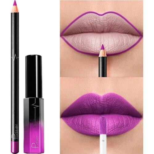 Pudaier 36 Colors Matte Lip Gloss and Lip Liner Kit Liquid Lipgloss + Lipliner Pencil Lip Tint Makeup Cosmetic Women Beauty
