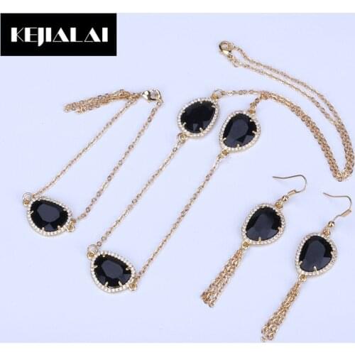 KEJIALAI Stone Jewelry Sets Trendy Simple Style Necklace & Bracelet & Earrings Colorful Natural Stone Jewelry for Engagement
