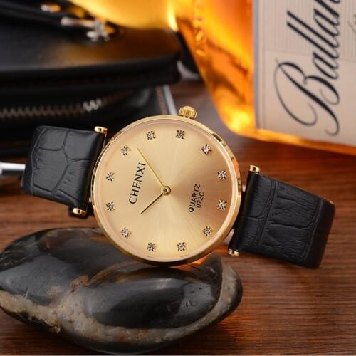 2018 New Brand Diamond Quartz Watch lovers Watches Women Men Dress Leather Wristwatches CHENXI Fashion Casual Watches Gold