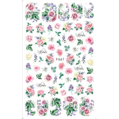 NEW 3D Stickers for Nails Pink Rose Flower Nail Sticker Foil Decals Nail Art Decorations Cool Manicure Accessories