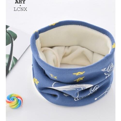 New Autumn Winter Girls Cotton Cartoon Print Scarf Children Plush Velvet Scarf Baby Boys Girls O Ring Scarves Lovely Kids Warm