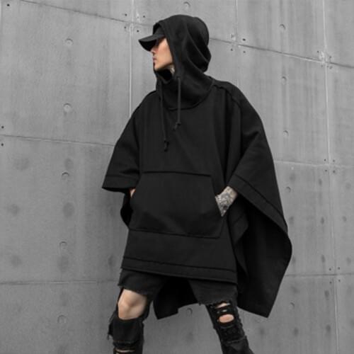 Autumn and winter new mens loose Bat Cape National Tide Dark mid-long fashion casual windbreaker hoodie jacket