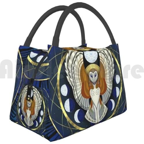 Portable Insulation Bag Ornate Barn Owl Mandala Owl Barn Owl Tyto Alba Tribal Intricate Moon Moon Phases Mandala