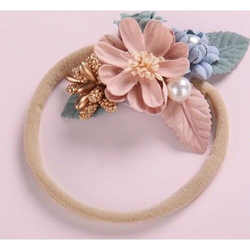 Flower Princess Headband Child hand stitching pearl flower headdress baby nylon headband baby girl accessories