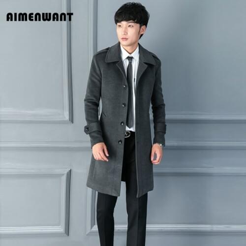 AIMENWANT Brand Customize Woolen Trench for men 2017 Fall/Winter Business Fit Coat Tailored Personality Size Woolen Coats