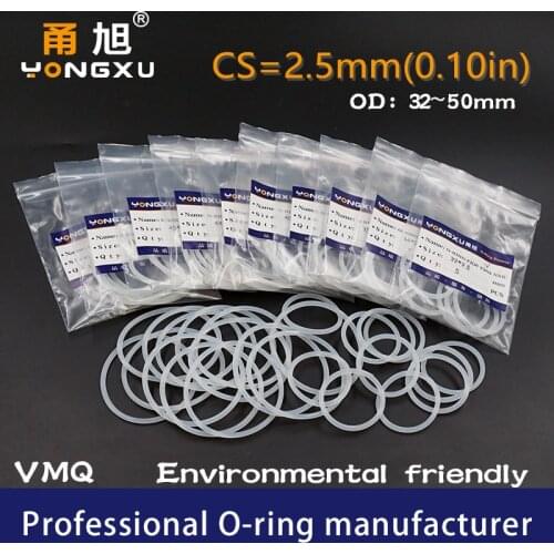 5PCS/lot Silicon Ring VMQ O-ring Seal CS2.5mm OD32/34/35/38/40/42/44/45/48/50*2.5mm O Ring Seal Rubber Gaskets Rings Washer