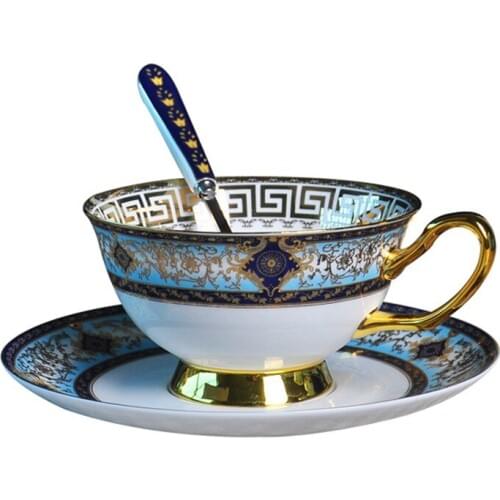 High-grade Gilded Edge Bone China Coffee Cups Saucer 200ml British Afternoon Tea Cup Set Porcelain Mug Party Ceramic Drinkware