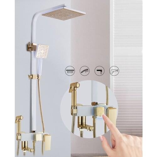 Bath & Shower Faucets Gold & White Finish Shower head faucet Bathtub Faucet Set Wall Mounted Bathroom Rainfall Shower Faucet Set