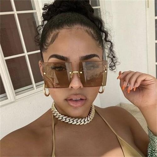 Big Vintage Designer Square Sunglasses Oversized 2020 eyewear Brown Shades Glasses Popular Rimless Sunglasses Women men