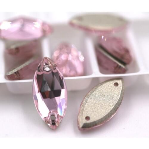 Wedding decoration 7x15mm glass sew on rhinestones Leaf shape Pink crystal flatback rhinestones diy dress/clothing accessories