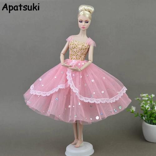 High Quality Romantic Pink Doll Clothes Dresses Evening Dress for Barbie Doll For 1/6 BJD Doll House Gift Doll Accessories