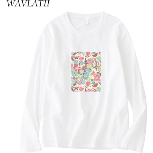 WAVLATII New Women 100% Cotton T-shirts Lady Casual Long Sleeve Tops Female Soft Black White Tees WLT2104