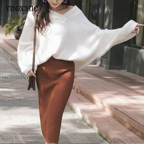New Autumn Woman Knit 2pcs Set Loose Sweater Penci Skirt Suits for Woman Winter Thick Pull Skirt Set Casual Solid Suit Set