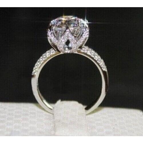Solitaire Flower ring 925 Sterling silver 3ct AAAAA Sona Zircon cz Engagement Wedding Band Rings for women Bridal Party Jewelry