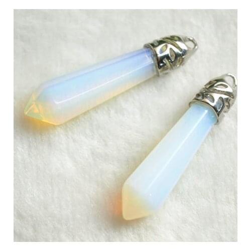 10pcs Hexagon Prism Shape Pendants Fashion Earring Making Beads White Opal Pendants