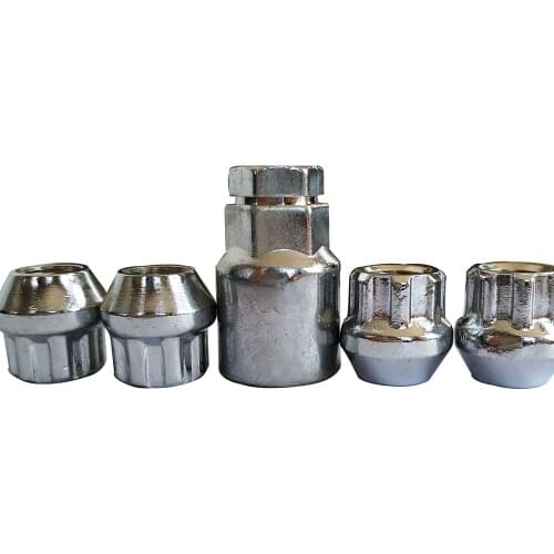 12*1.25 4+1 Car Chrome Anti-theft Wheel Screw Bolt Lock Nut Key Adapter 1 Set 5 Pcs