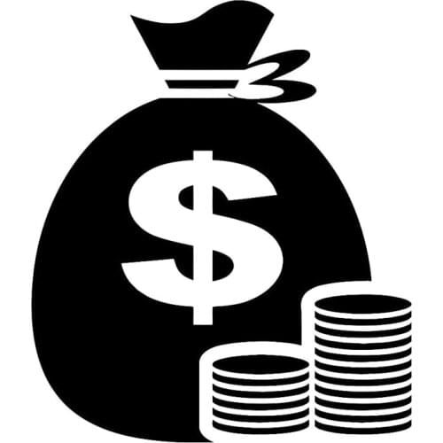 13.6cm*15.9cm Money Bag Dollar Fashion Car-Styling Stickers Decals Black/Silver S3-6224