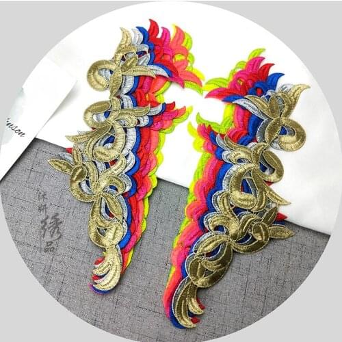 2 Pieces/1 Pair 25cm*10cm Gold Silver Free Shipping Beautiful Lace Applique Sewing Embellishment DIY Sewing Craft Supplie