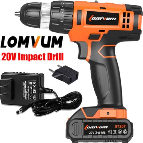 20V Cordless Drill Double Speed 1Pc Rechargeable Electric Hammer Electric Drill Electric Screwdriver Power Tool Herramientas