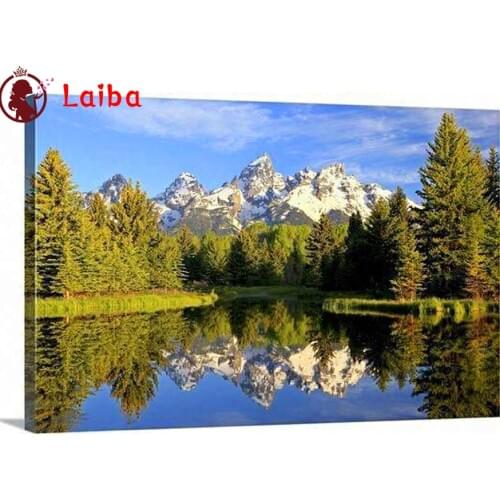 Forest green tree 5d diy Diamond Painting cross stitch full square round drill mosaic embroidery snow mountain lake home decor