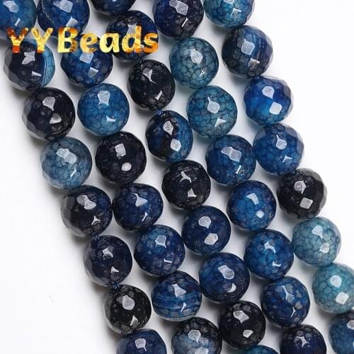 Natural Faceted Black Blue Dragon Veins Agates Onyx Beads 10mm Loose Charm Beads For Jewelry Making DIY Women Bracelets Necklace