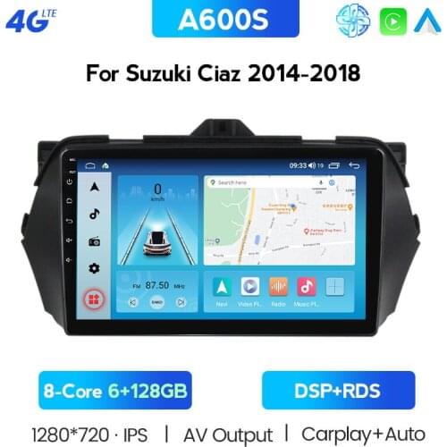Carplay 8 Core 128G Android Wifi 4G 2.5D 9 Inch For SUZUKI Alivio CIAZ 2014-2018 2015 2016 GPS Navigation Player Touch Screen BT