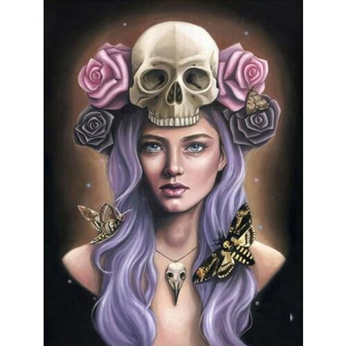 Skull Woman Moth Purple Rose Diamond Painting Round Full Drill Nouveaute DIY Mosaic Embroidery 5D Cross Stitch Portrait Pattern