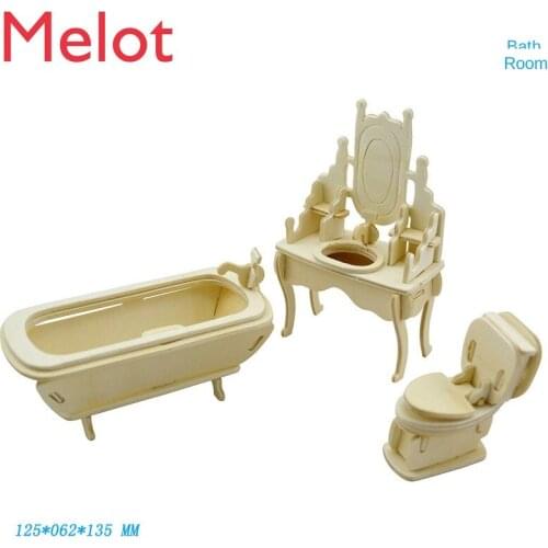Bed Cabinet Sofa Bathroom Furniture Wooden Puzzle Childrens Toy Wooden 3D Model Handmade Furnishings