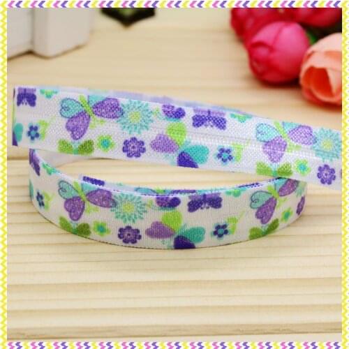 DHK 5/8'' 5yards Fold Elastic FOE butterfly printed headband headwear hair band diy decoration OEM Wholesale C182