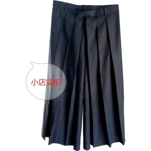 Men Pants Culottes Loose Casual Hemp Pants Wide Leg Pants Singer Stage Catwalk Models Costumes Ankle Length Pants Hot 2020 New