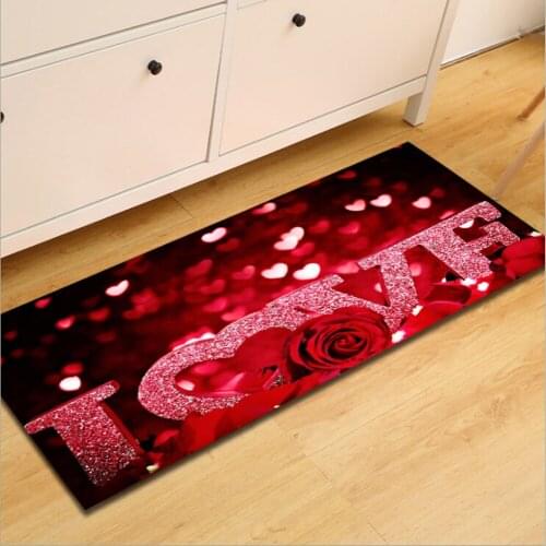 Home Wedding Decoration Rug Love Heart Print Door Mat Bath Kitchen Absorbent Non-slip Velvet Carpet Long Strips Coral Tapet Mats