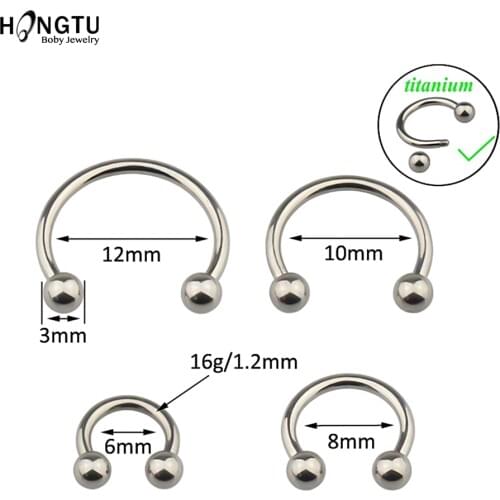 HONGTU 1Pc Titanium Anodized Circular Barbell Horseshoe Ring Nose Hoop Ear Cartilage Tragus Piercing Labret Ring Unisex Jewelry