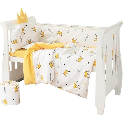 5pcs Crown Cushion Baby Bed Bumper Newborn Infant Toddlers Cot Surrounding Bedding Set Cotton Washable Baby Room Bed Accessories