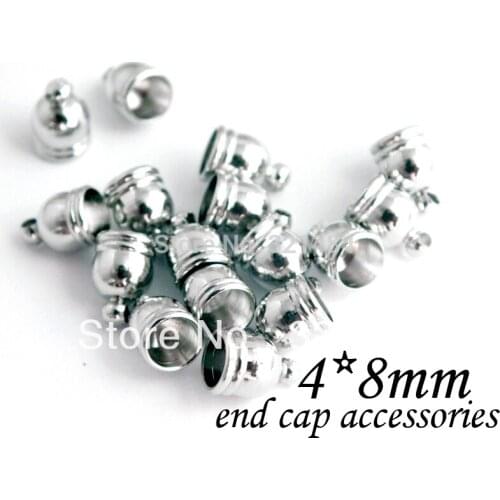 4x8mm Connector Cord End Tube, end caps for leather cord Rhodium Dull Silver Plated Tone Hole Size 3mm Lot 500pcs